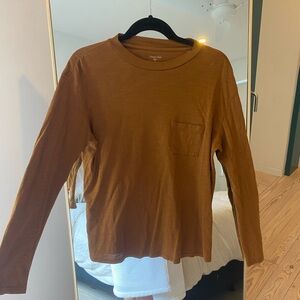Garnet Hill Long-Sleeve Weekender Crewneck Mustard Yellow Tee
